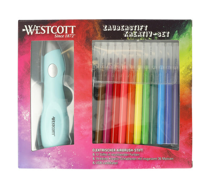 Westcott airbrush - sæt med 12 markører og 36 stencils - ac-e16800