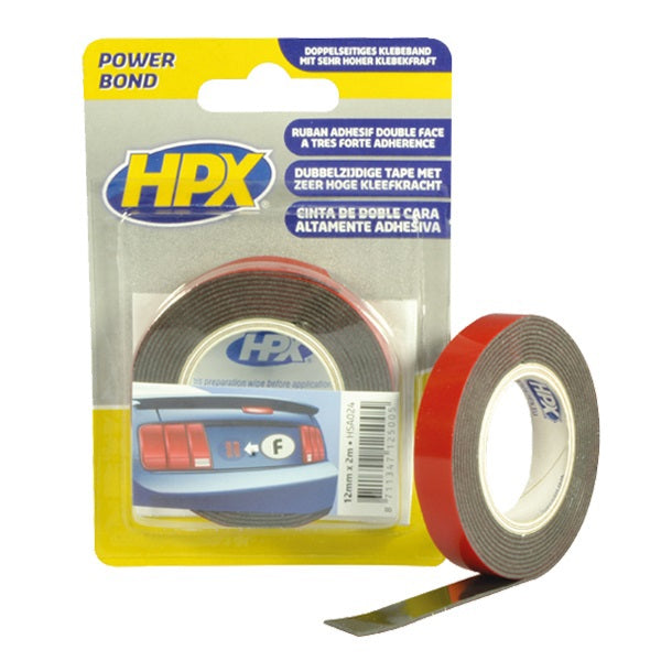 Hpx produkter dobbeltsidet akryltape hsa powerbond antracit 12mm x 2m