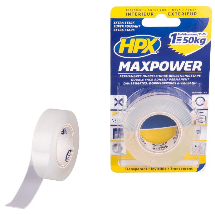 Hpx produkter dobbeltklæbende tape maxpower gennemsigtig 19mm x 2m