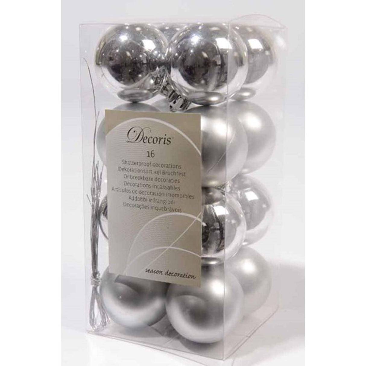Decoris julekugler plast sølvglans mat ã˜40mm<br> transbox med 16 stk