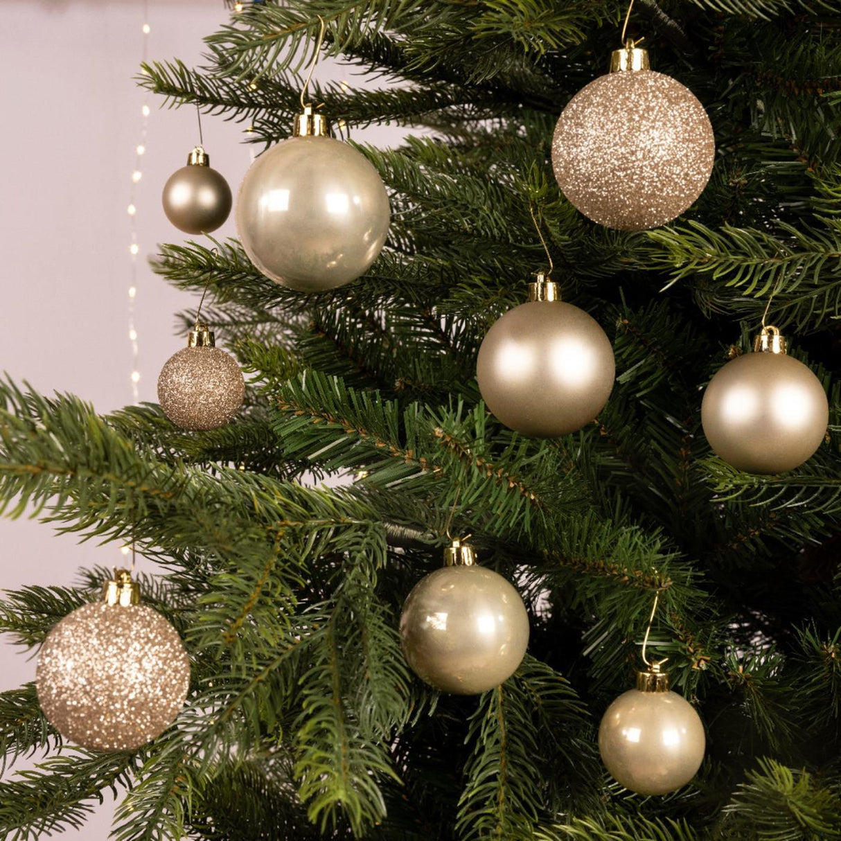 Decoris julekugler plast lys guld blanding af finish 30 stk