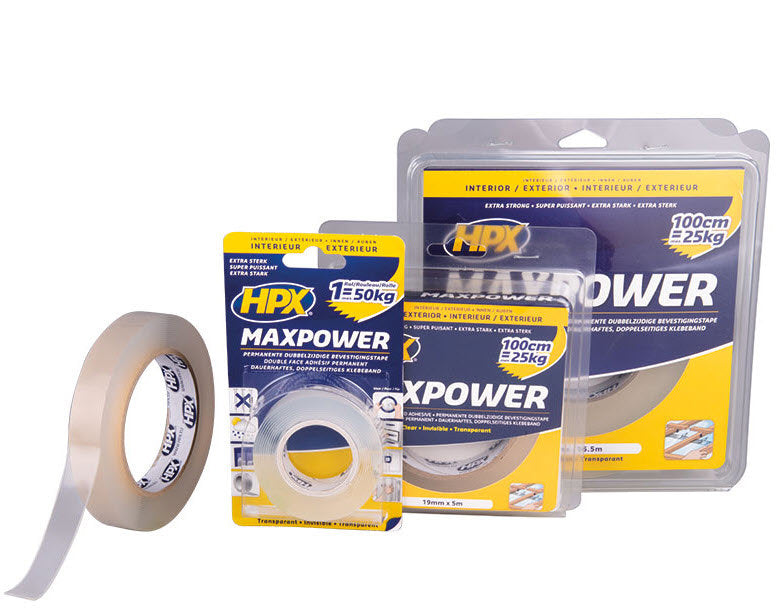 Hpx produkter dobbeltklæbende tape maxpower gennemsigtig 19mm x 2m