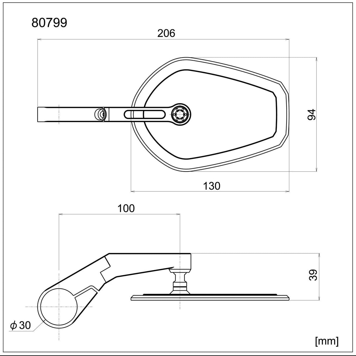 Daytona spejlstang ende d-spejl-15 spejle barend flad ov al kort sw e-mark