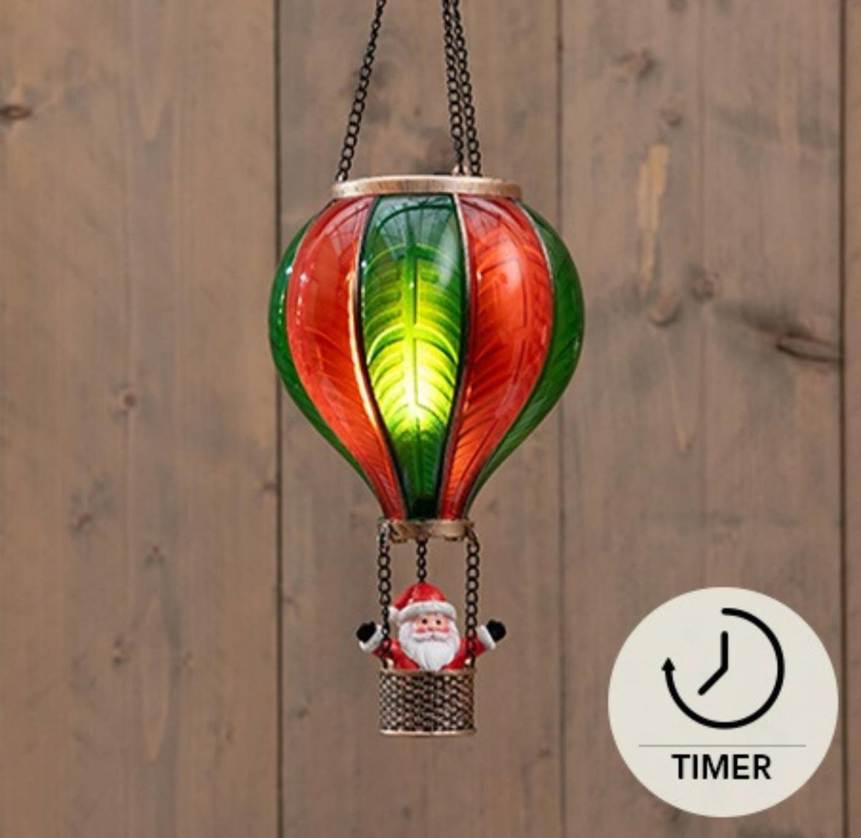 Anna's collection luchtballon met kerstman 20led met vlameffect 14x25cm rood groen werkt op 2xaaa batterijen met 6 uur timer