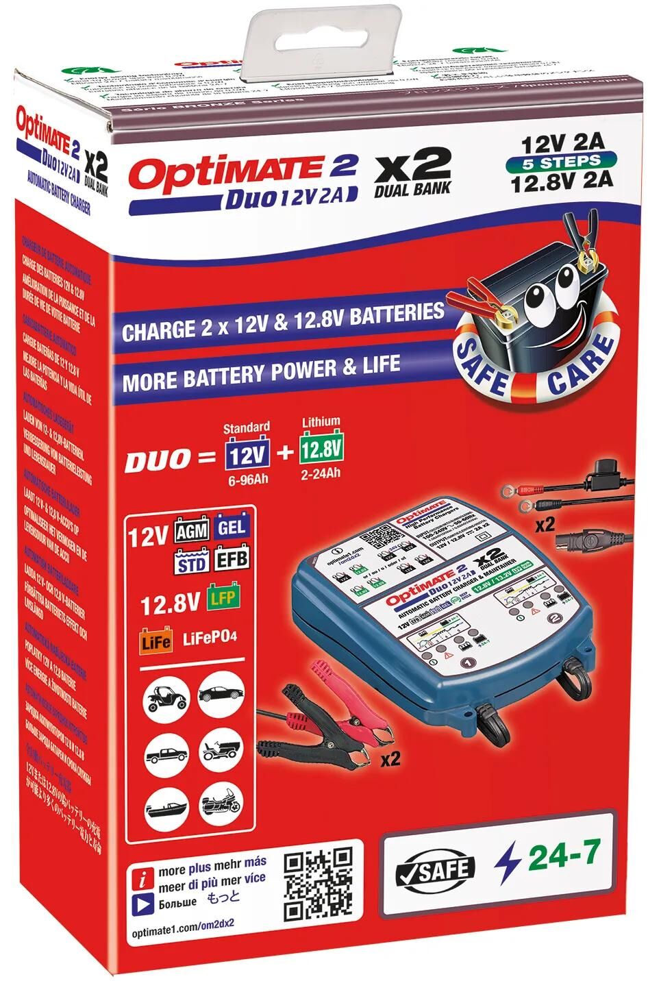 Tecmate batterioplader optimate 2 duo optimate 2 oplader duo 2-personers bænk