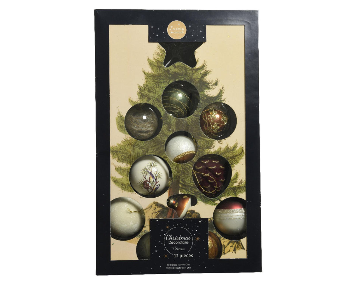 Decoris luksus julekugler blander glas assorteret af naturlige nuancer