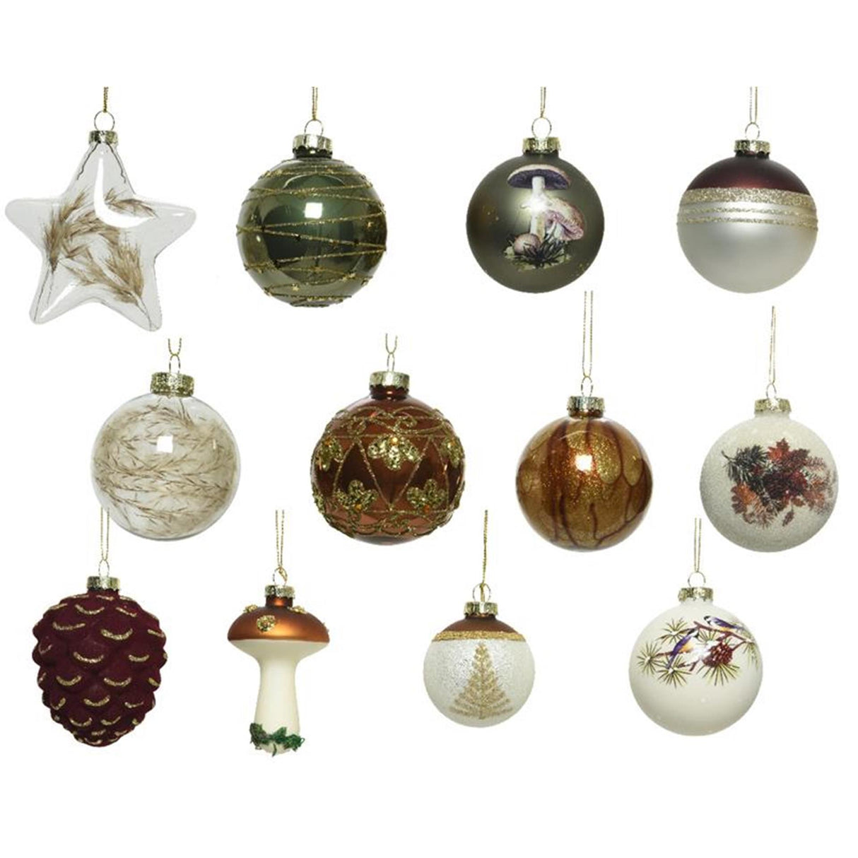 Decoris luksus julekugler blander glas assorteret af naturlige nuancer