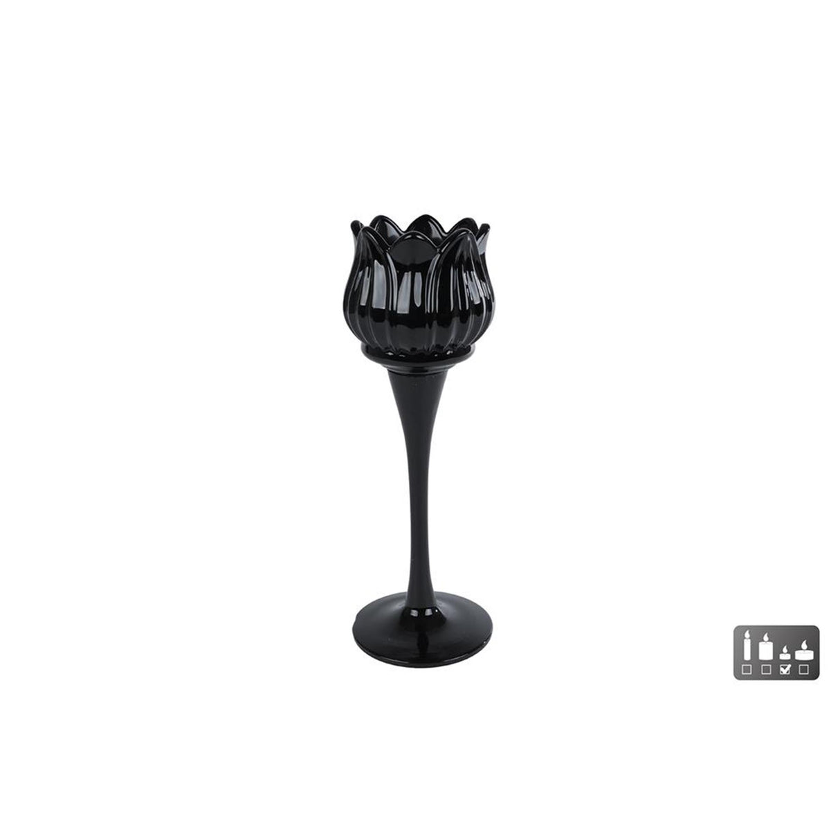 Cozydecor fyrfadsstage tulipan sort glas 7x7x22cm