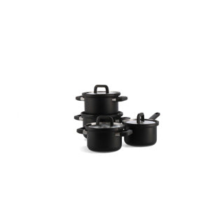Bk flow cool sort pandesæt 4-delt - 16 18 20cm - uden pfas-fri non-stick belægning - induktionsgrydesæt - kogepande i rustfrit stål - ovnsikker op til 160°c - med låg - sølv