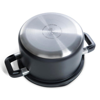 Bk flow cool sort suppegryde 24cm - 6,5l - uden pfas-fri non-stick belægning - induktionsgryde - rustfri stålgryde - sikkert aftapningssystem - ovnsikker op til 160°c - med låg - sølv