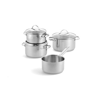 Bk essentials pandesæt 4-delt - 16 18 20cm - uden pfas-fri non-stick belægning - induktionsgrydesæt - induktionsgryde - rustfrit stål pandesæt - ovnsikker op til 230°c - med glaslåg - sølv