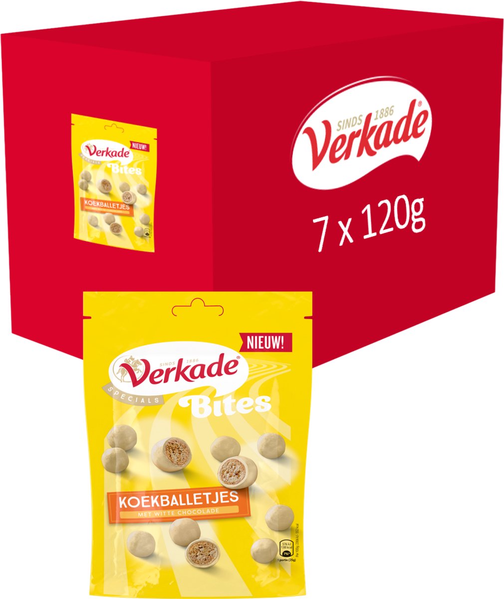 Verkade - bider - småkage - kagekugler med hvid chokolade - 7 x 120 grams pose