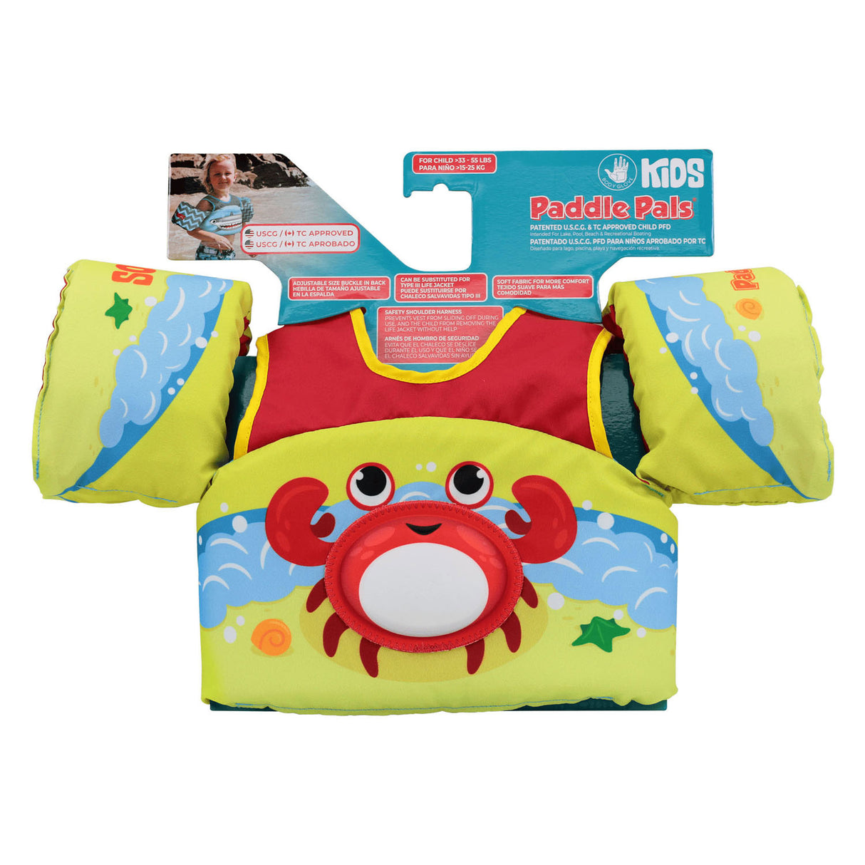 Body handske paddle pal redningsvest krabbe, 3-6 år