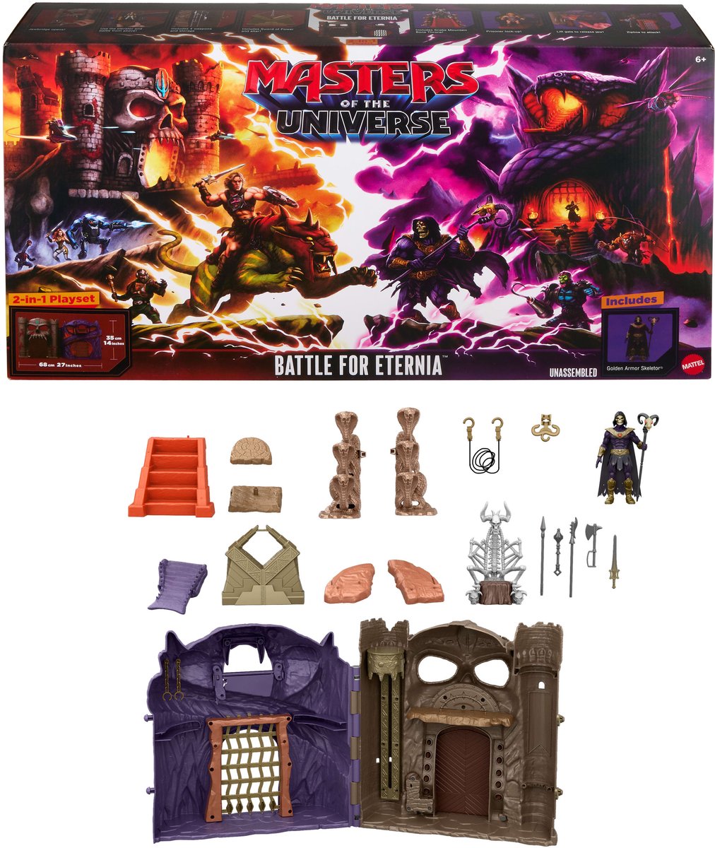 Masters of the Universe Battle for Eternia legesæt - Castle Grayskull, Snake Mountain og Skeletor