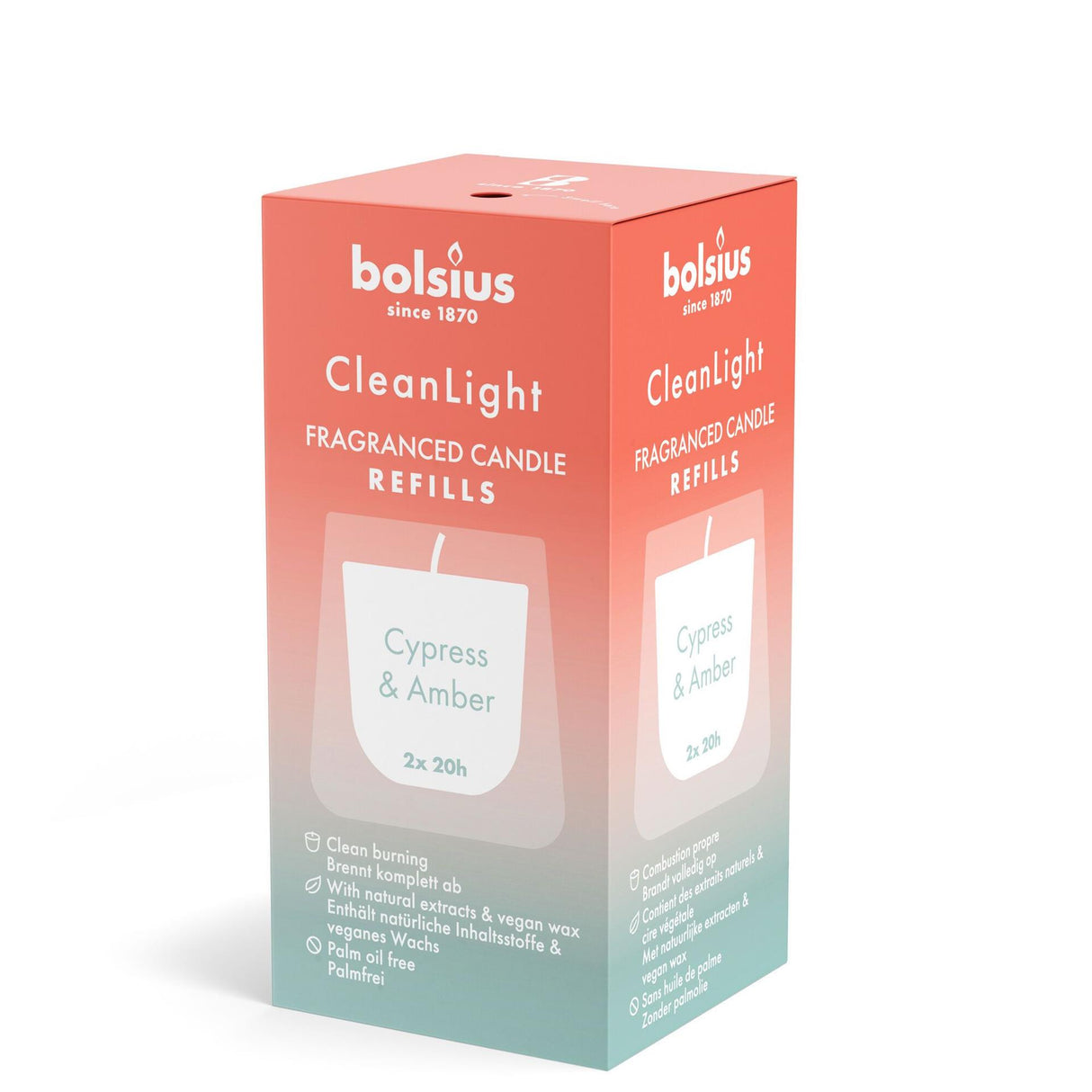 Bolsius ren let duft refill 20h cypres rav æske á 2 stk