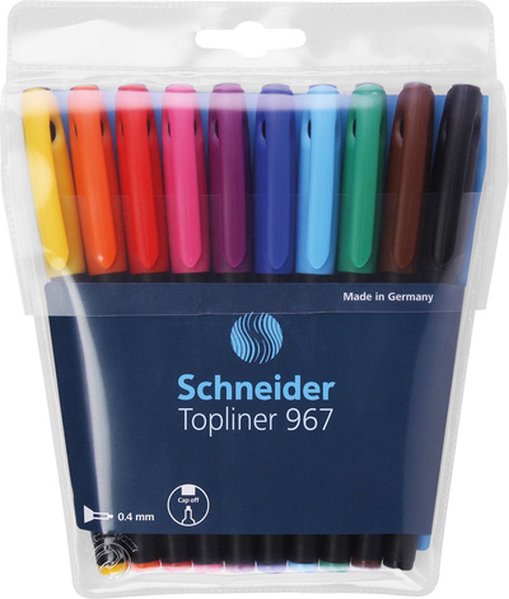 Schneider skriveredskaber schneider fineliner - topliner 967 - stregbredde 0,4 mm - sæt med 10 styk assorteret - s-196790