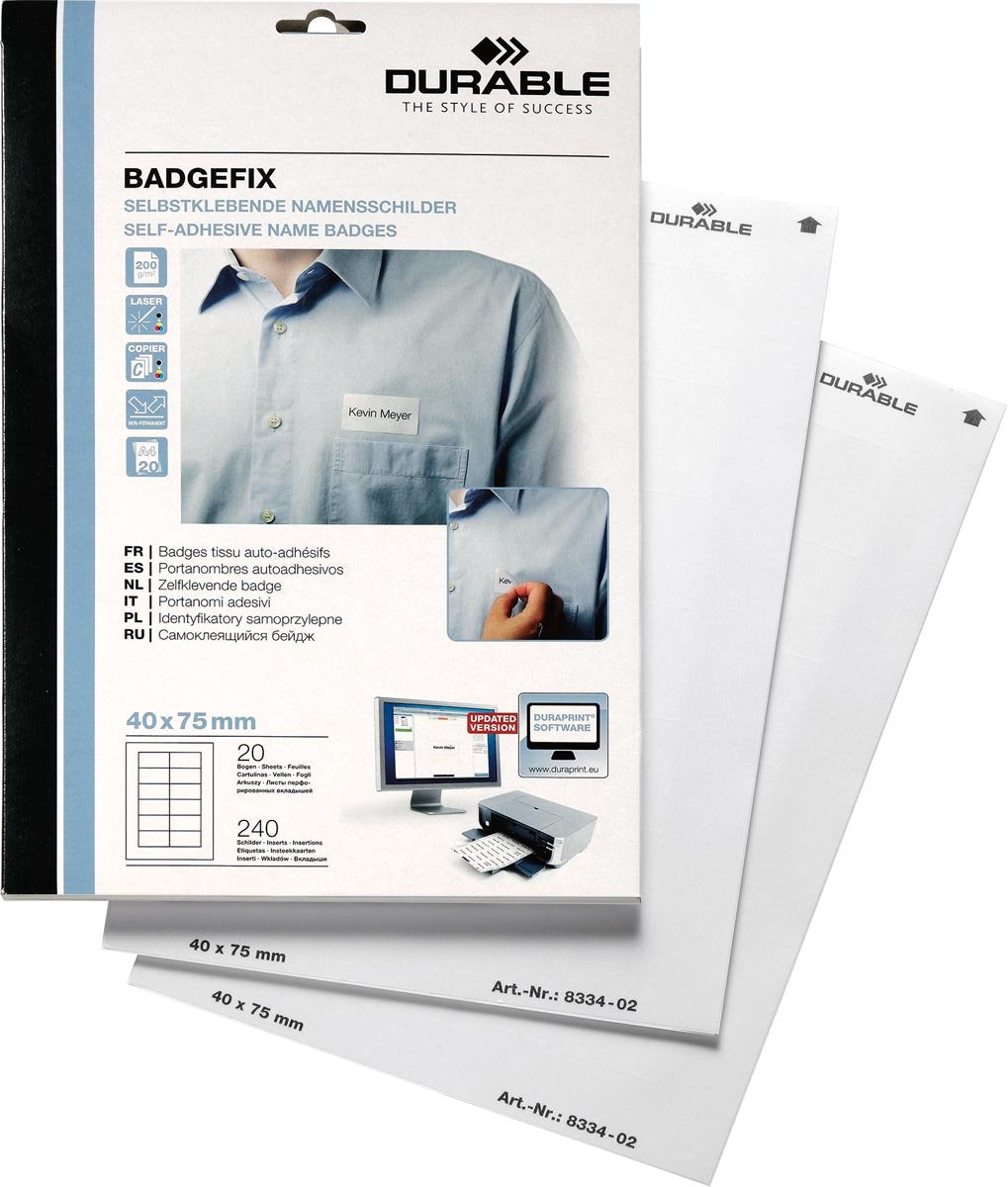 Holdbar navneskiltlabel 8334 badgefix 40x75mm zk