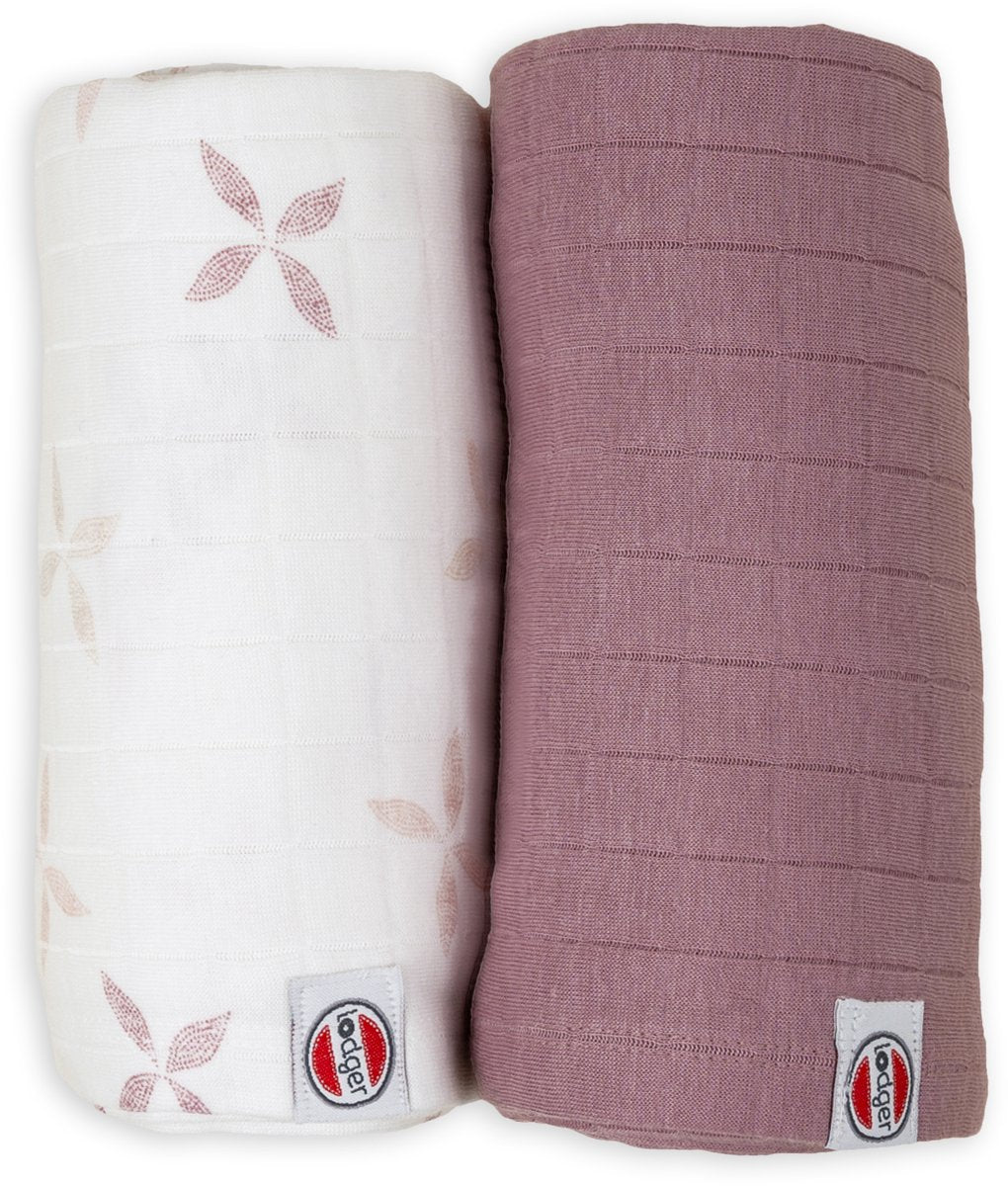 Lodger swaddler - hydrofiele doeken - roze paars - 110x110cm - 2 stuks - biologisch katoen - hydrofiele luier