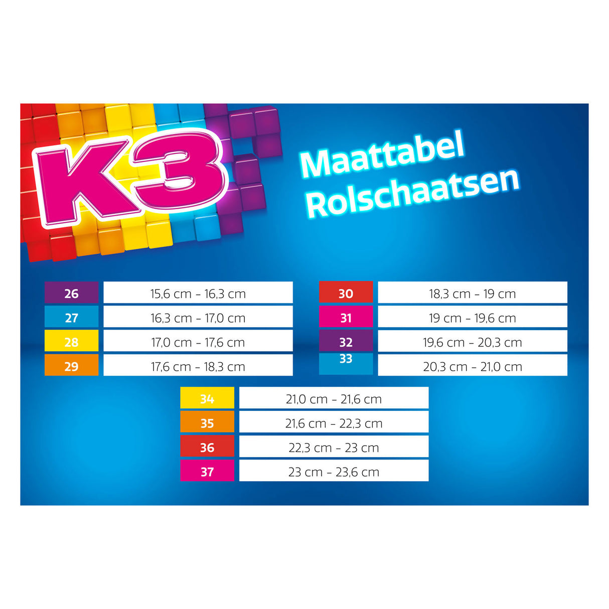 K3 - rulleskøjter - str. 34 37 - justerbar i 4 størrelser - med stop - hvid - regnbue - med hjul i 4 farver