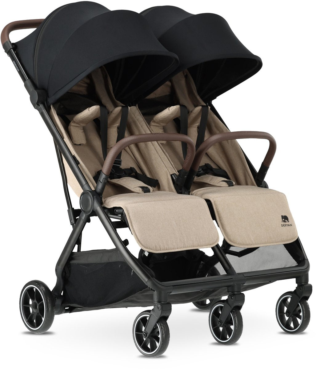 Deryan luxe rolo x2 v2 duo buggy - compacte dubbele buggy - nougat
