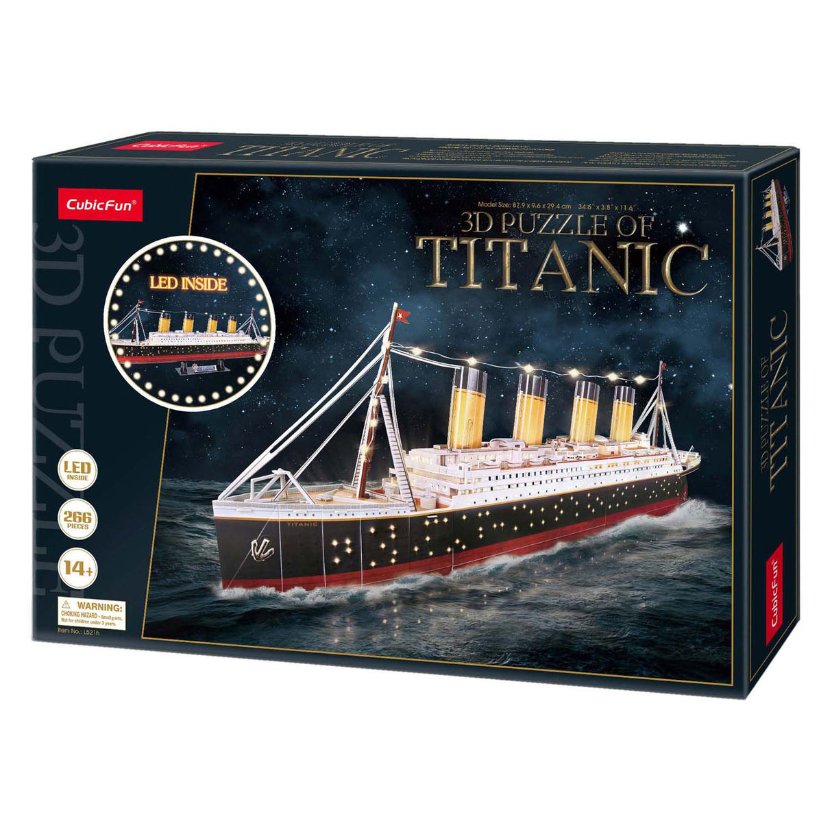 Cubic sjovt 3D puslespil Titanic med LED-belysning - 266 stk.