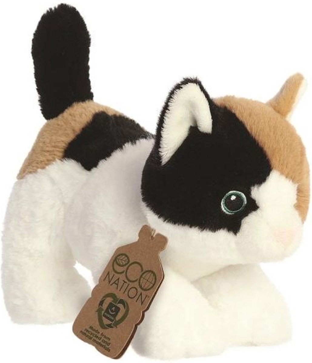 Aurora eco nation plys tøjdyr kat kat - brun hvid - 22 cm - kat kat tema legetøj