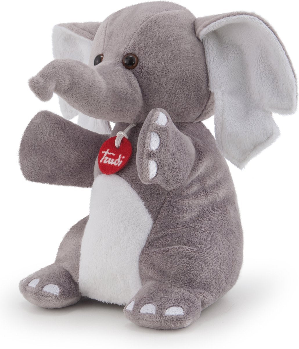Trudi - dukker hånddukke elefant 26 cm - håndlavet i Italien - blødt plys - krammetøj til drenge og piger - grå - 15x19x26 cm str. s