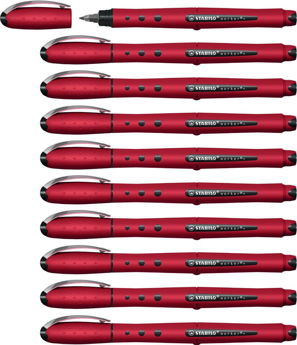 Stabilo worker+ - rollerball 0,5 mm - naturecolors wildflower - bordeaux - æske med 10 stk.