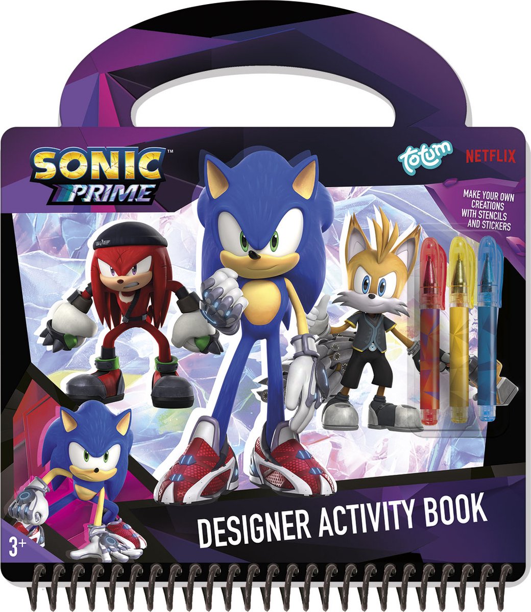 Totum sonic designer aktivitetsbog, tegning, klistermærker, skriveferiebog 25 dele inkl. klistermærker og skabeloner - kreativt legetøj til drenge og piger