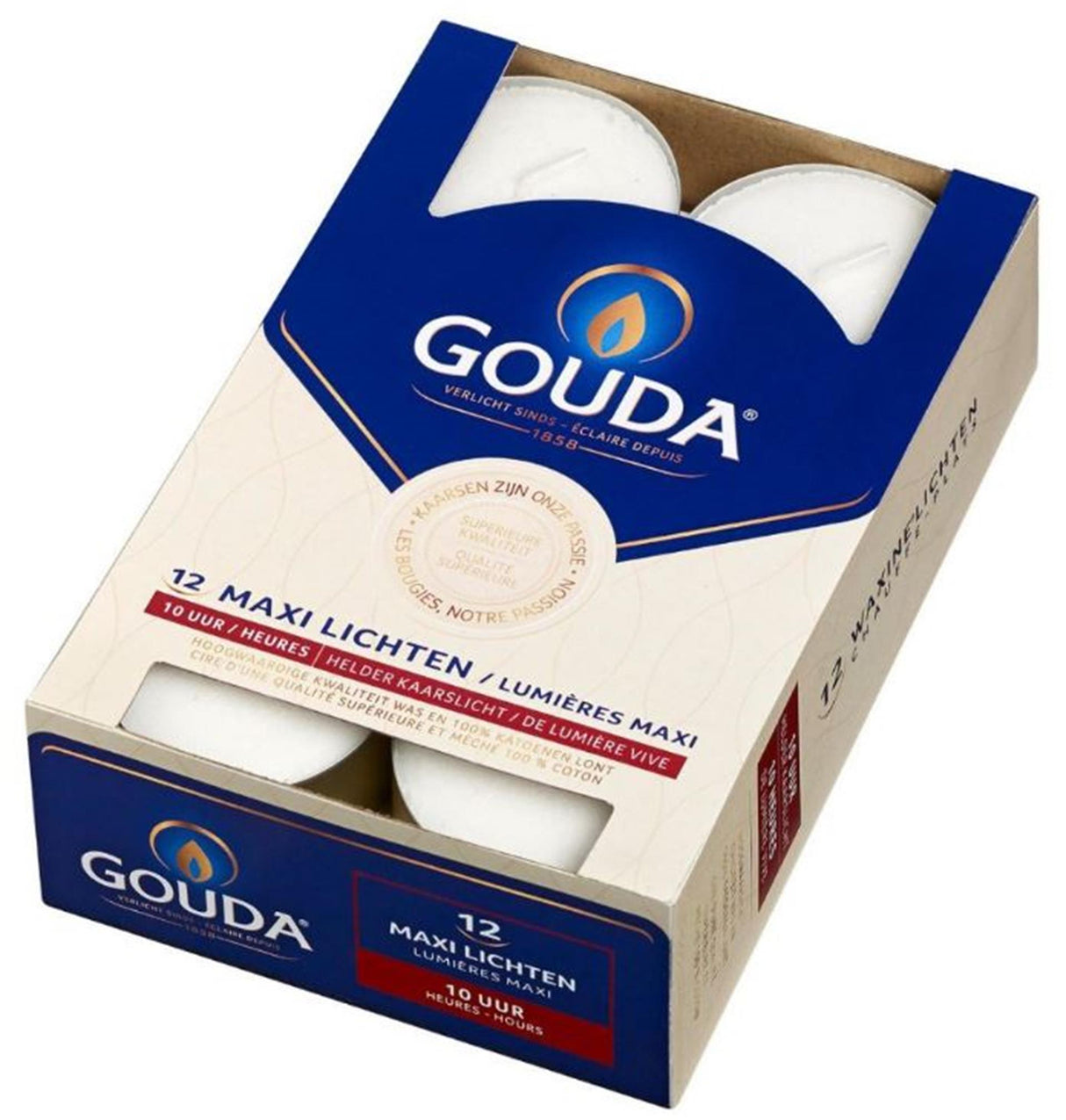 Gouda maxi fyrfadslys brændetid 10 timer æske á 12 stk