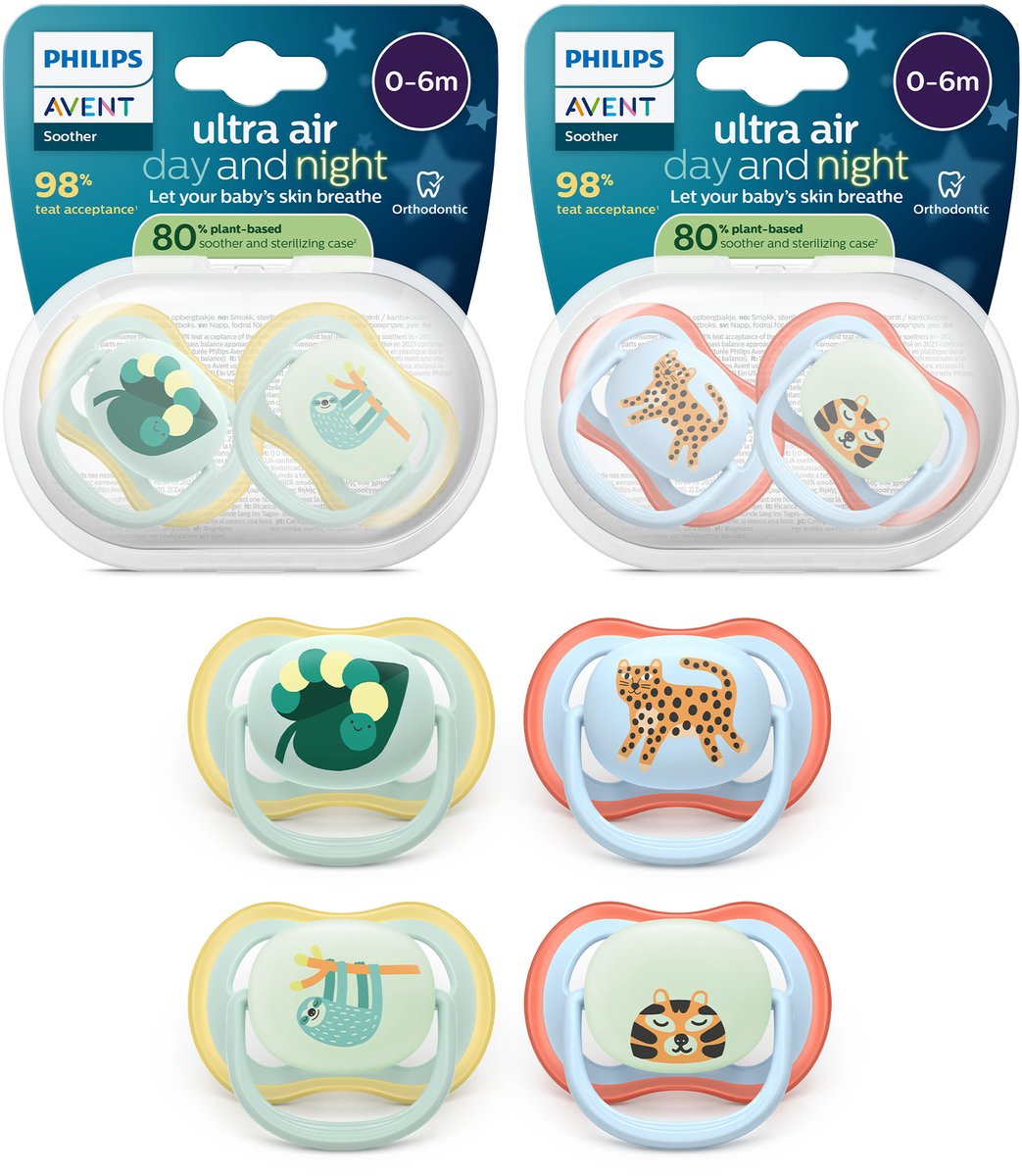 Philips avent ultra air day night – fopspeenset met dag- en nachtversie – 4 stuks – 0-6 mnd - scf087 22