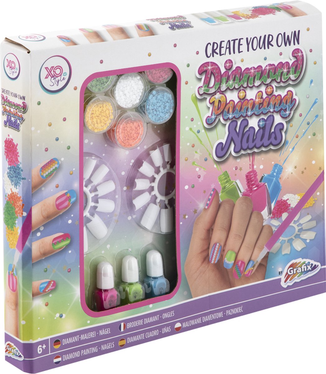Grafix diamond painting nagelstudio meisjes | nagelstudio speelgoed | nagelsalon meisjes 6+ jaar | nagellak set - nagellak kinderen - diamond painting nagels meisjes