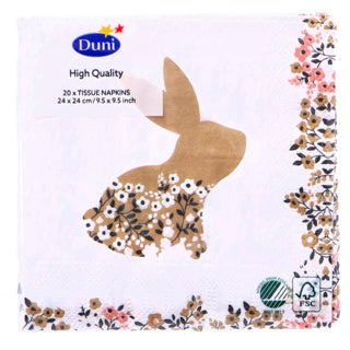 Duni påskeservietter blomstrende kaniner 24x24 cm | 4 stk