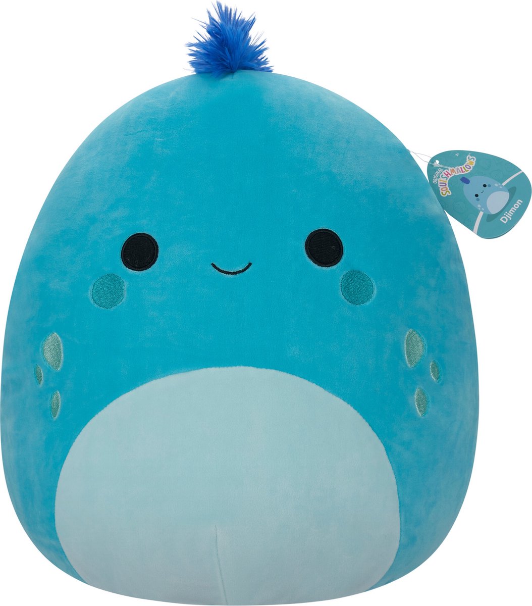 Squishmallows djimon - cyanblå leguan med blåt hår 40cm plys