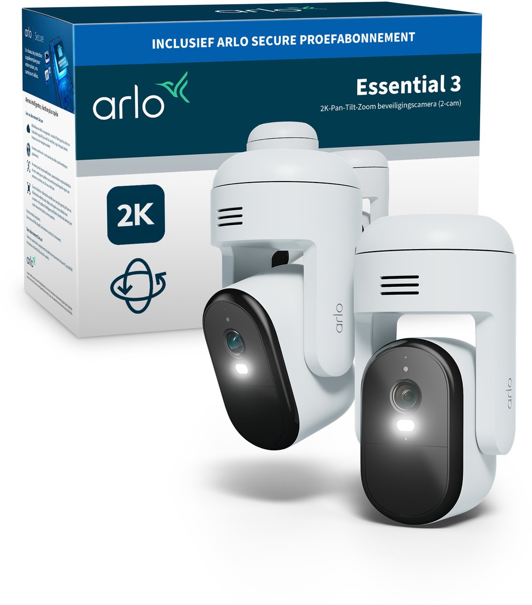 Arlo Essential3 2K PTZ overvågningskamera til udendørs brug - 2 IP-kameraer