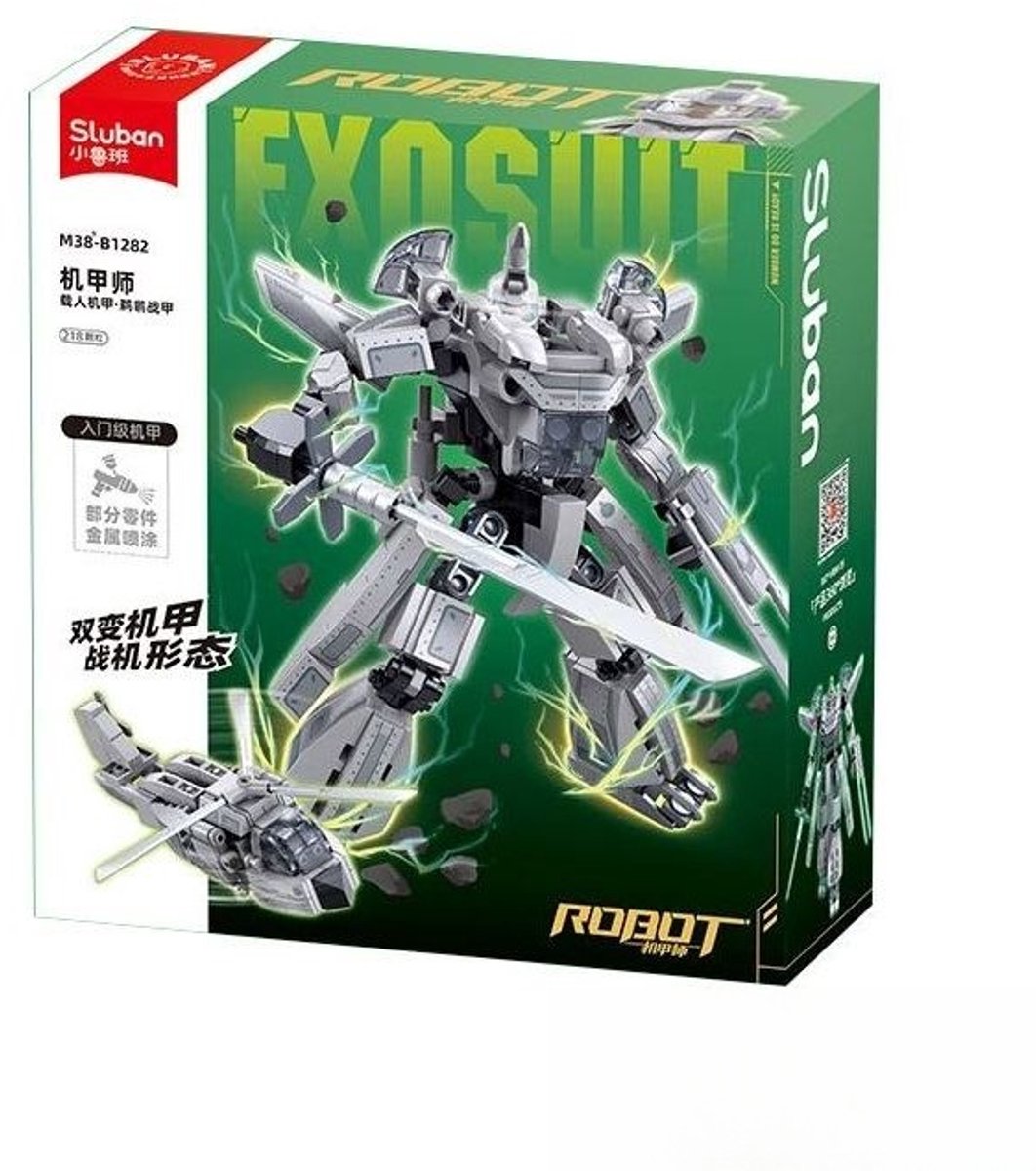 Sluban exosuit robothelikopter byggelegetøj 2i1 actionfigur – byggelegetøj – byggesæt med 218 byggeklodser – m38-B1282 – fra 6 år