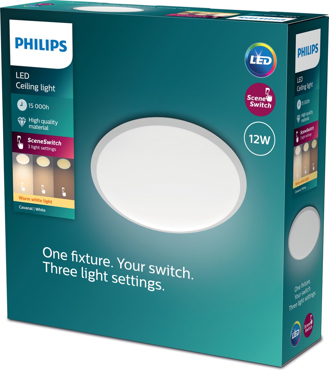 Philips led philips cavanal plafondlamp - wit - rond - klein - warmwit licht - 12 w