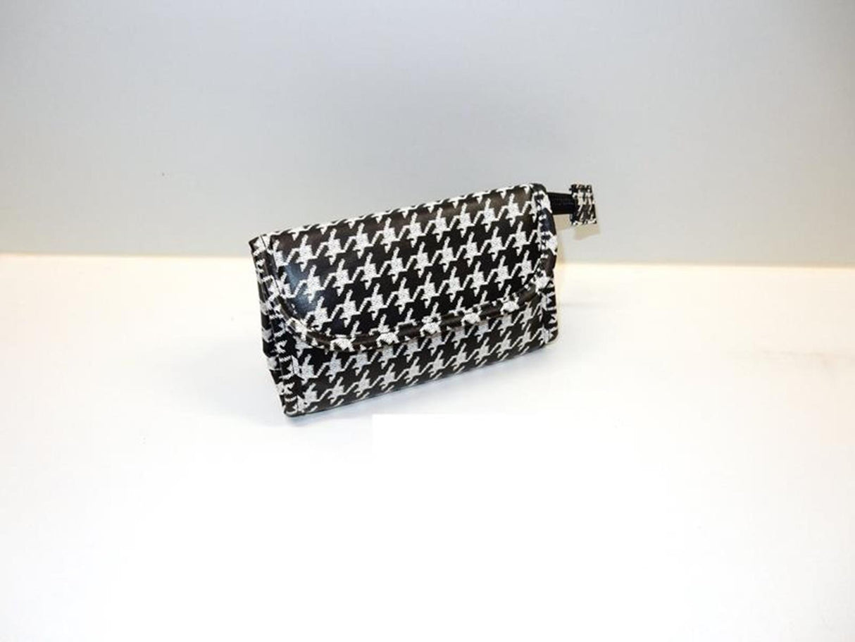 Toilettaske houndstooth med spejl 17,5x10cm sort og hvid
