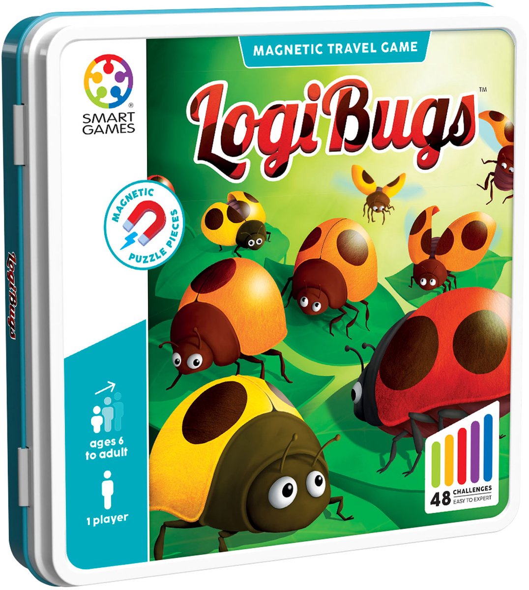 Smartgames logibugs - magnetisk logisk tænkespil - 48 pædagogiske mariehøneudfordringer - kompakt rejsespil solospil - fra 6 år