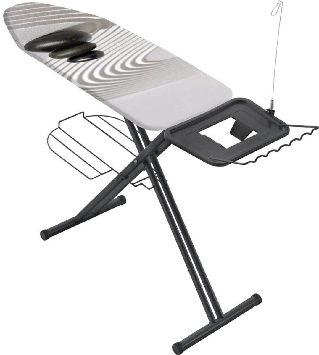 Metaltex - strygebræt avior - strygebord - strygeflade 125 x 45 cm - ekstra bred strygeflade og snorføring - matsort - linnedstativ - bøjlerstativ - zen grå