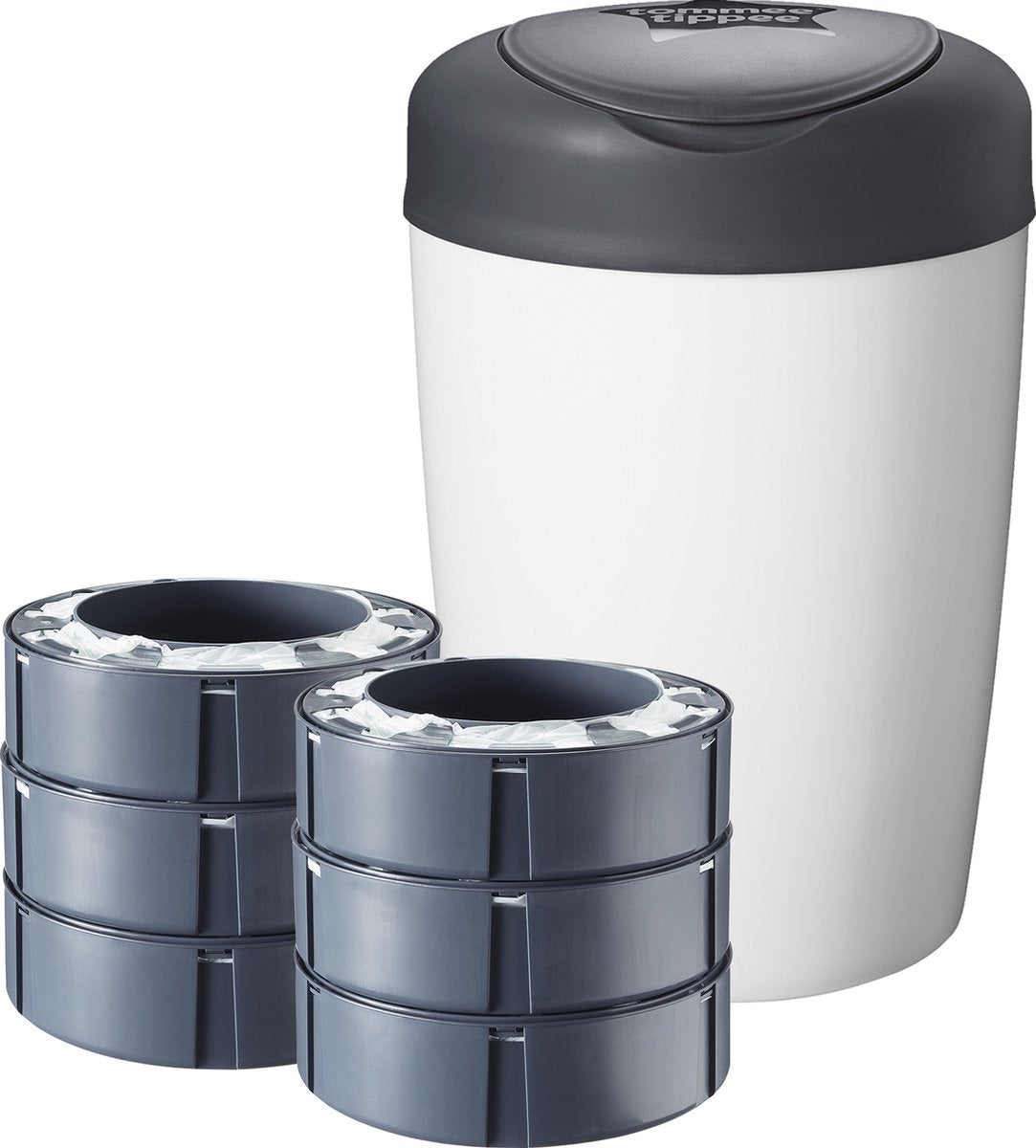 Tommee tippee simplee sangenic blespand-startsæt med 6 refill-kassetter, for garanteret beskyttelse mod dårlig lugt og bakterier*, 100% genbrugsramme