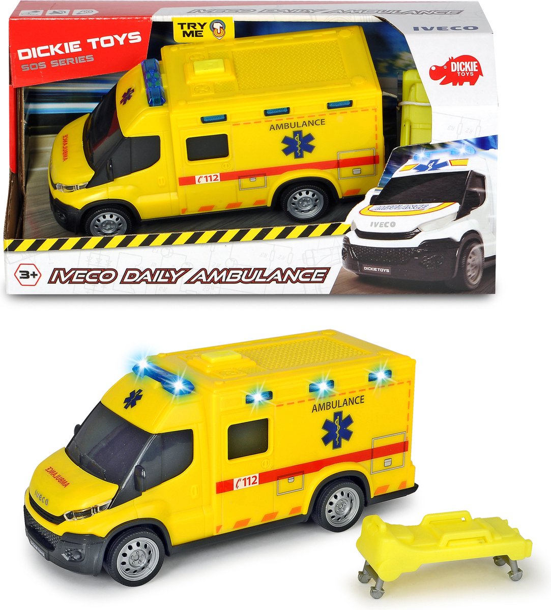 Dickie toys sos - ambulance iveco - belgisk version - 18 cm - lys lyd