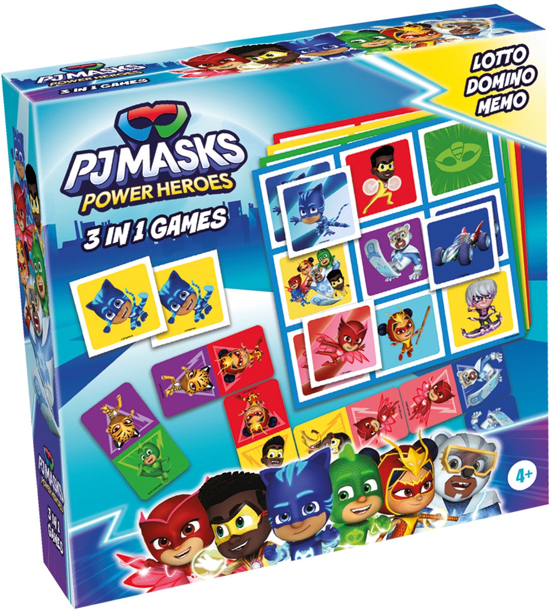 Tactic pj masks 3-i-1 spilsamling – kortspil – lotto – domino – memo – børnespil fra 4 år