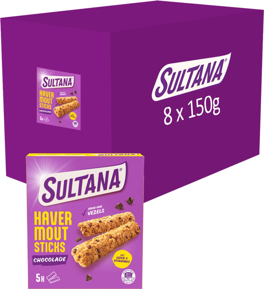 Sultana - havregrynsstave med chokolade - 8 x 150 gram