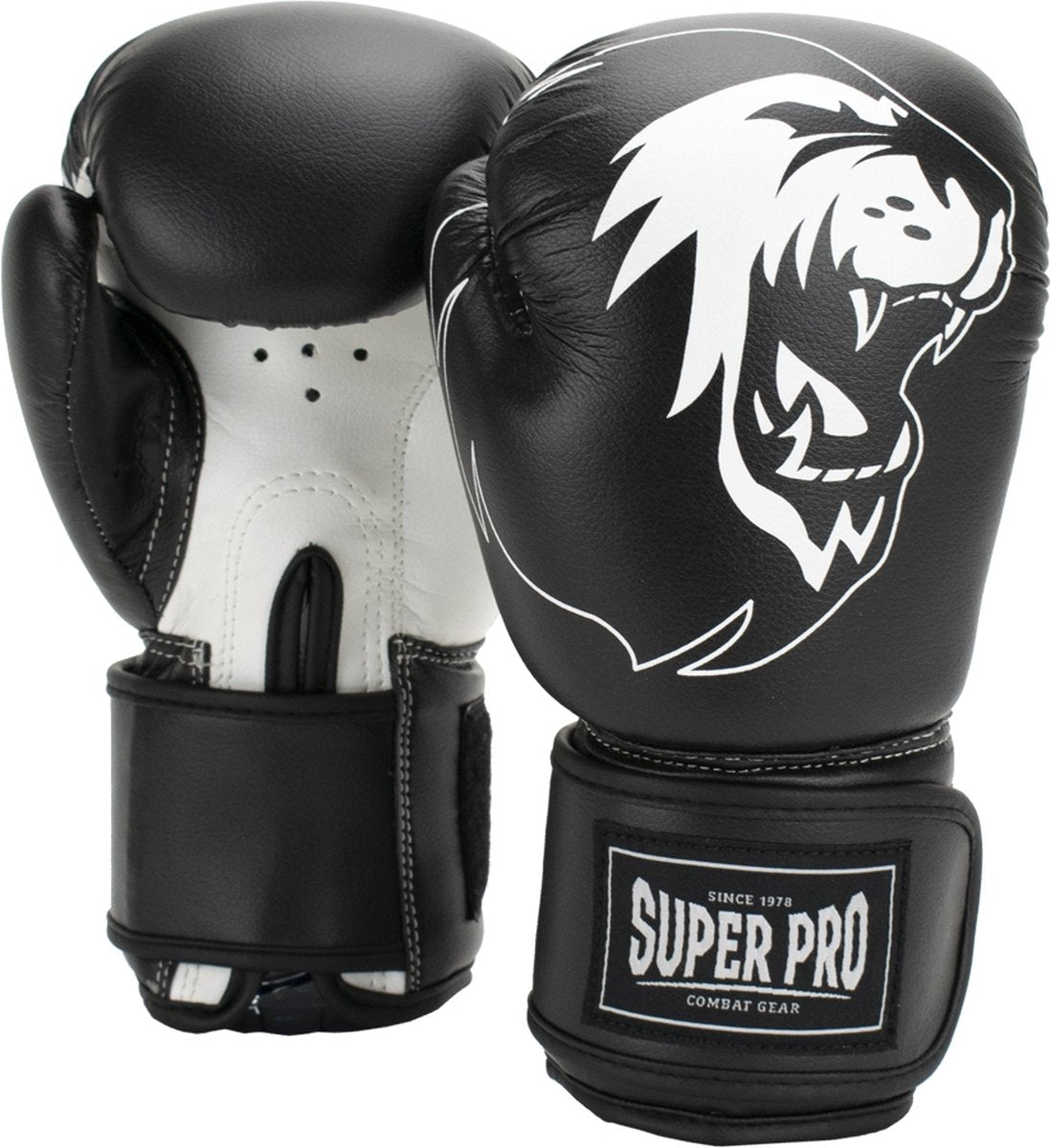 Super pro combat gear talent (kick)bokshandschoenen zwart wit 10oz