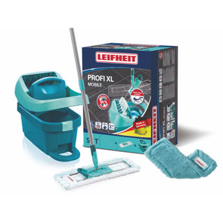 Leifheit profi xl komplet gulvviskersystem - med hjul - micro duo klud - ekstra statisk støvklud - 42 cm viskebredde