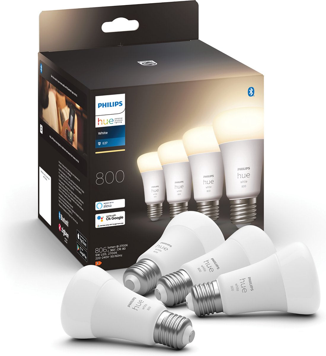 Philips hue standaardlamp - warmwit licht - 4-pack - e27 - 800lm