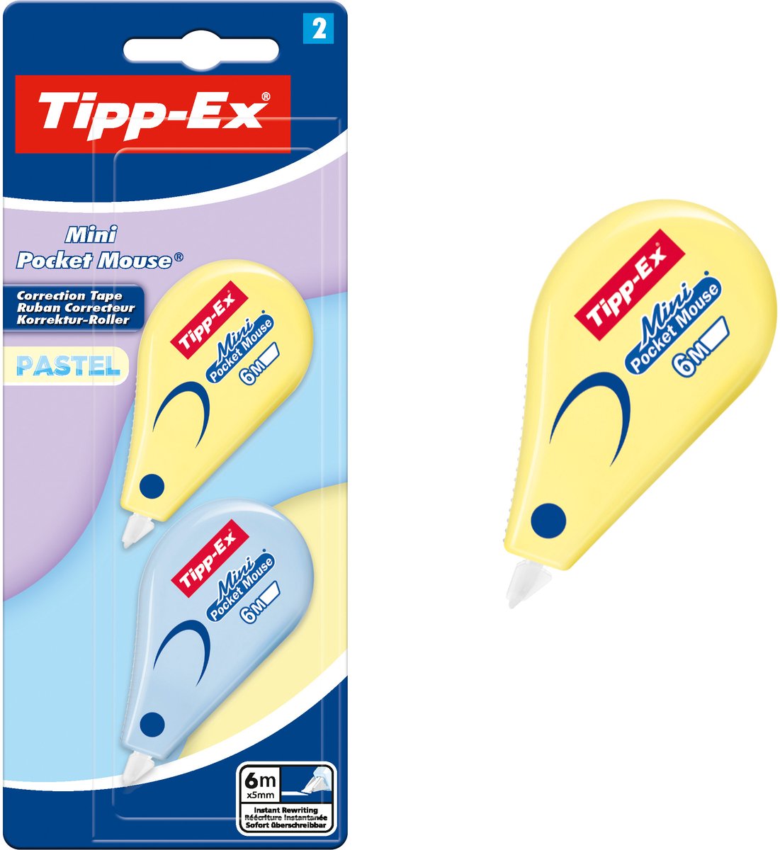 Tipp-ex mini pocket mouse correctieroller pastel - 6m x 5mm - 2 stuks - correctietape school kantoor