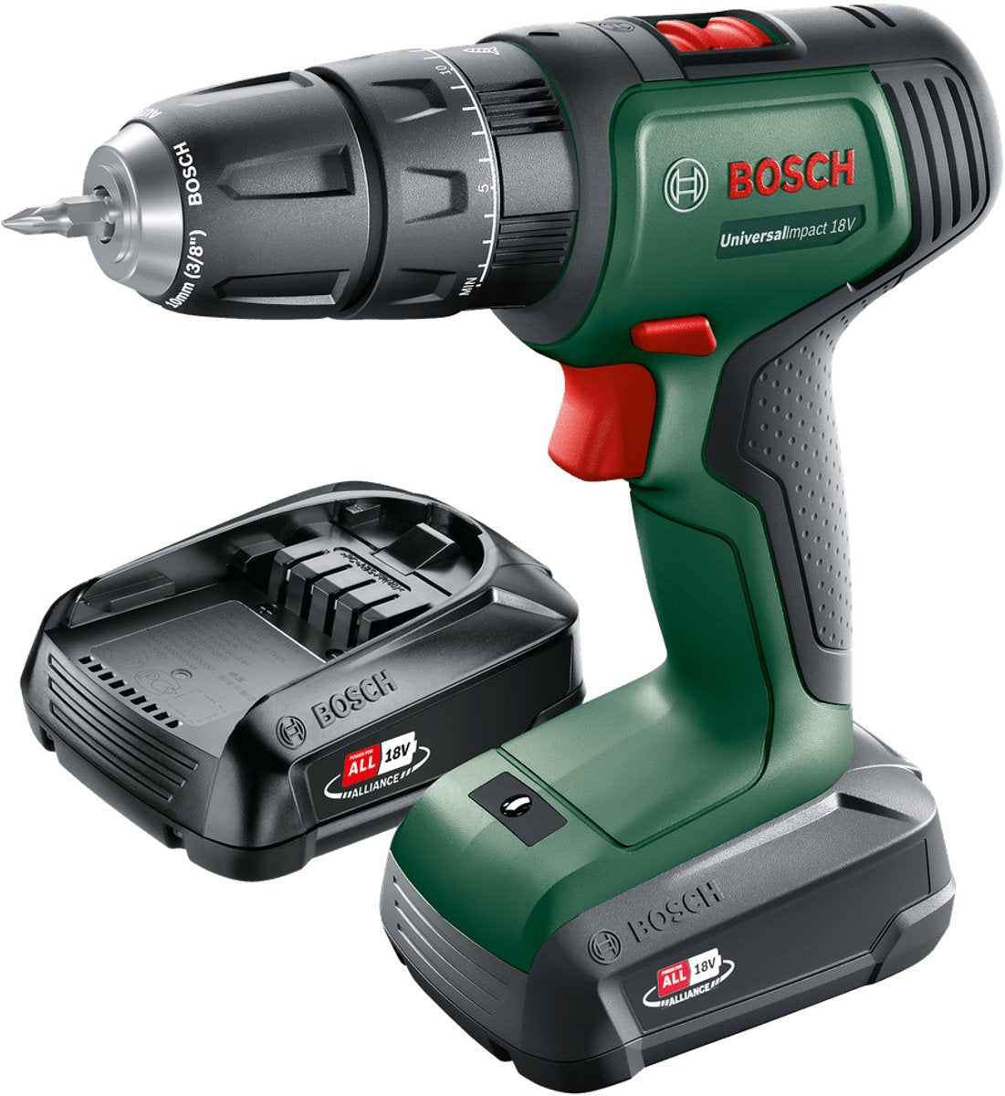 Bosch universalimpact 18 akku boremaskine - med 2x 18 v batteri (1,5 ah) og oplader