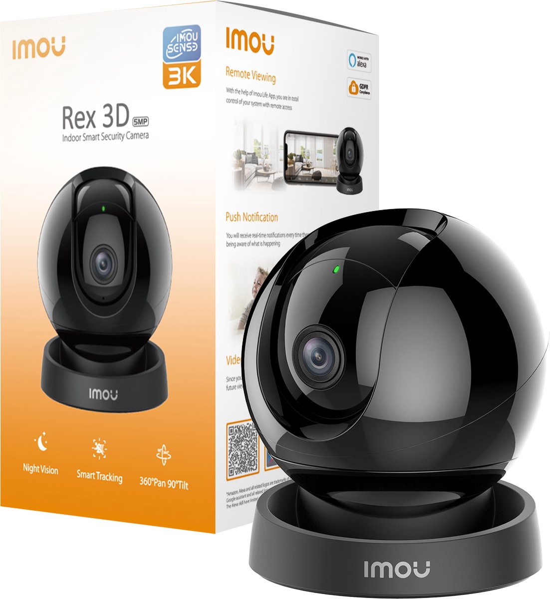 Imou rex 3D petcam - sikkerhedskamera - 3k opløsning - 360° dækning - unormal lyddetektion - to-vejs kommunikation - 3 års garanti